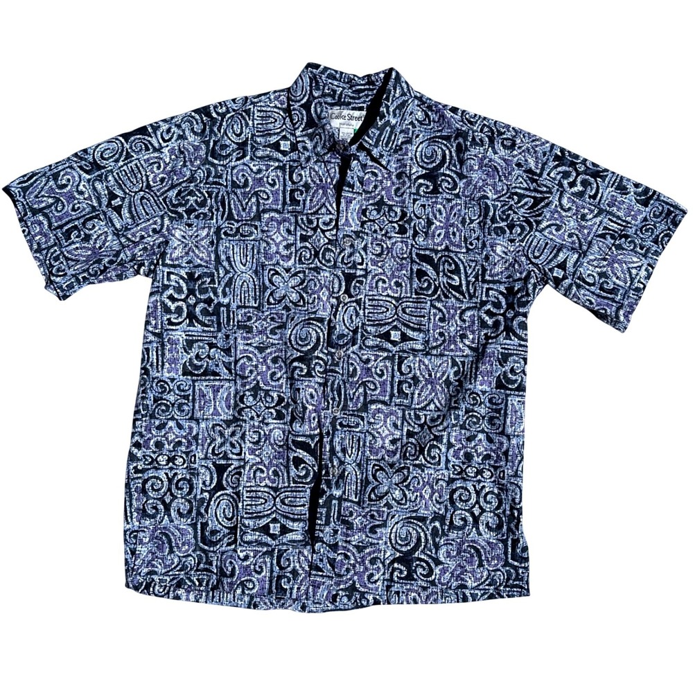 Cooke Street Mens L Hawaiian Shirt Aloha Tribal Reverse Print Cotton Bold Tapa